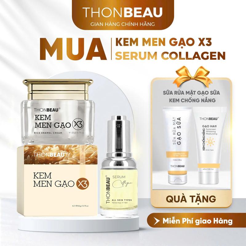 Bộ Kem men gạo x3 và serum yến Tặng Kem Chống Nắng và Sữa rửa mặt - Skincare