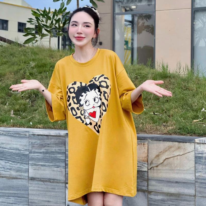 D95 - Đầm Suông Fom To in Hình Dễ Thương Women 3