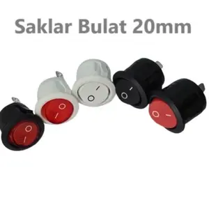 1pcs Switch Bulat Saklar Bulat Rocker Switch On Off Hitam Panel 2Pin 2 Kaki diameter 2cm 20mm