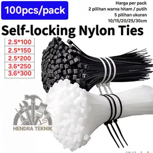 CABLE TIES 100MM 150MM 200MM 250MM 300MM TALI PENGIKAT PLASTIK KABEL TIS 10CM 15CM 20CM 25CM 30CM PER 100pc Putih Hitam