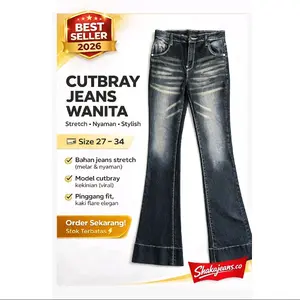 STORE SHAKAJEANS.CO Black Retro jeans Wanita Cutbray DIVA Wide Leg Premium size 27 - 34 Panjang Cewek Denim Dewasa Stylish Nyaman dengan Aksen Ripped & Wash Effect  Stretch Light