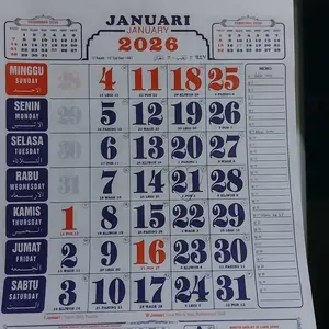 Kalender Kerja Cina Jadwal Shalat 2026 Angka Besar Ukuran 32cm x 48cm Kertas HVS