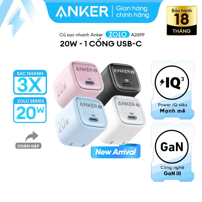 [Anker x KOL] [Củ 20W/30W] Củ sạc nhanh Anker Zolo GaN 20W/30W | 1 cổng USB-C | Chân gập gấp gọn nhỏ gọn | Công nghệ sạc nhanh PowerIQ 3.0 | Sạc nhiệt độ thấp - A2699/8
