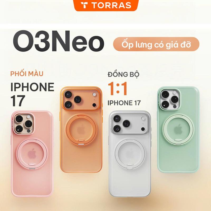 Giá đỡ Âm thanh Giảm stress TORRAS O3neo Ốp Lưng iPhone Cao Cấp Có Giá Đỡ Từ Tính 360° Xoay,Hỗ Trợ Sạc MagSafe Bảo Vệ Camera Chống Sốc Sang Trọng Shockproof Magnetic Stand Fit For iPhone 17 15 16 Pro Max Chống trầy xước