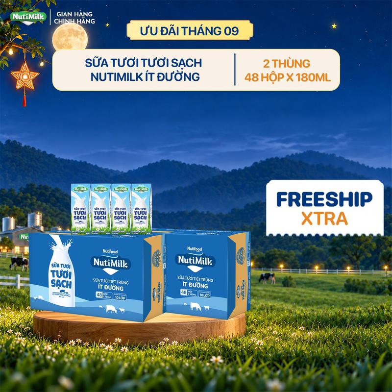COMBO 2 Thùng 48 Hộp Sữa Tươi Tươi Sạch NutiMilk 180ml