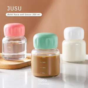 JUSU - Botol Minum Kaca Mini Jus Kopi Teh Panas Dingin Tebal Kedap Anti Bocor 300ml