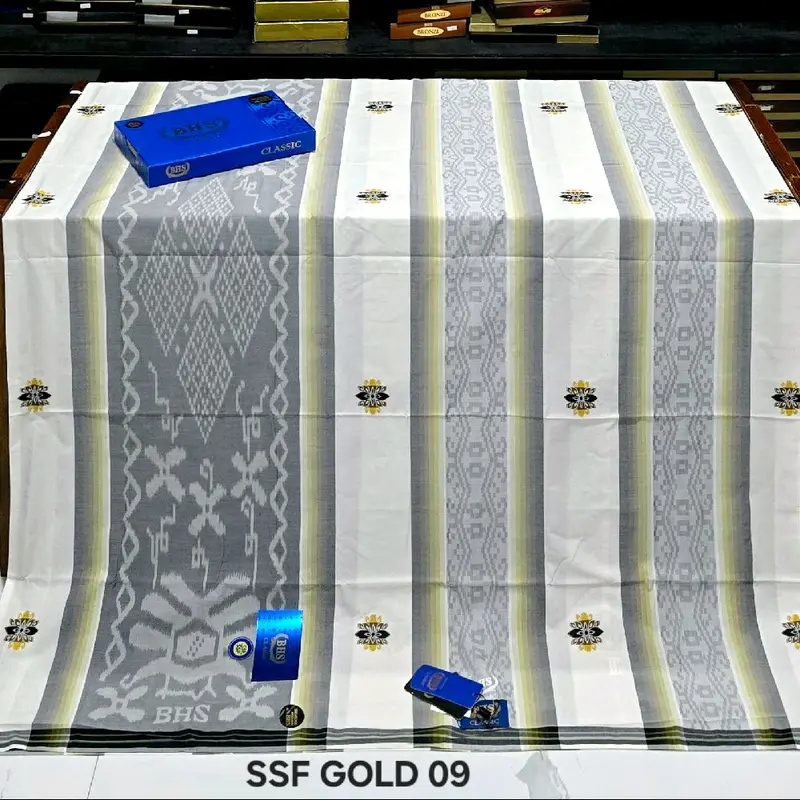 Sarung BHS Clasik SONGKET SSA/SSF/SKT RTM GOLD C45 Bahan MERSES Santri Pria Dewasa Muslim Hitam Motif SONGKET - Kain, Kombinasi 2