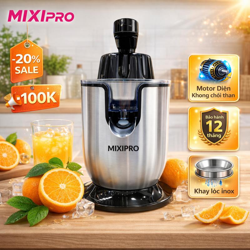 Máy Vắt Cam Tự Động MIXIPRO Inox – Ép Nhanh, Motor Bền Bỉ