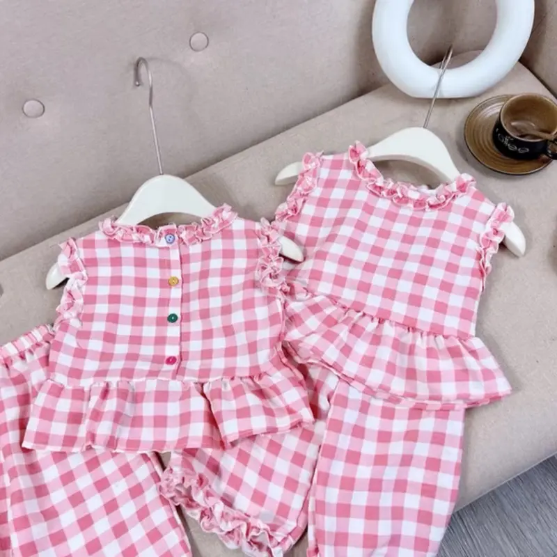 [5-18kg] A496-Set bộ CARO hồng NHIỀU CÚC  cho bé gái mặc  đi học, di chơi sang chảnh, dễ thương [XMGY] 3