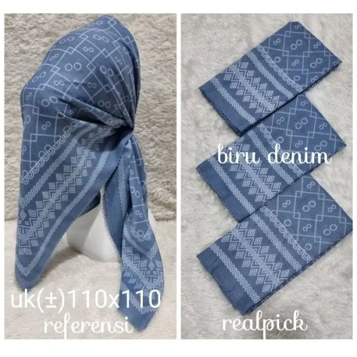Hijab Segiempat Motif Araya Warna Serie Biru Denim