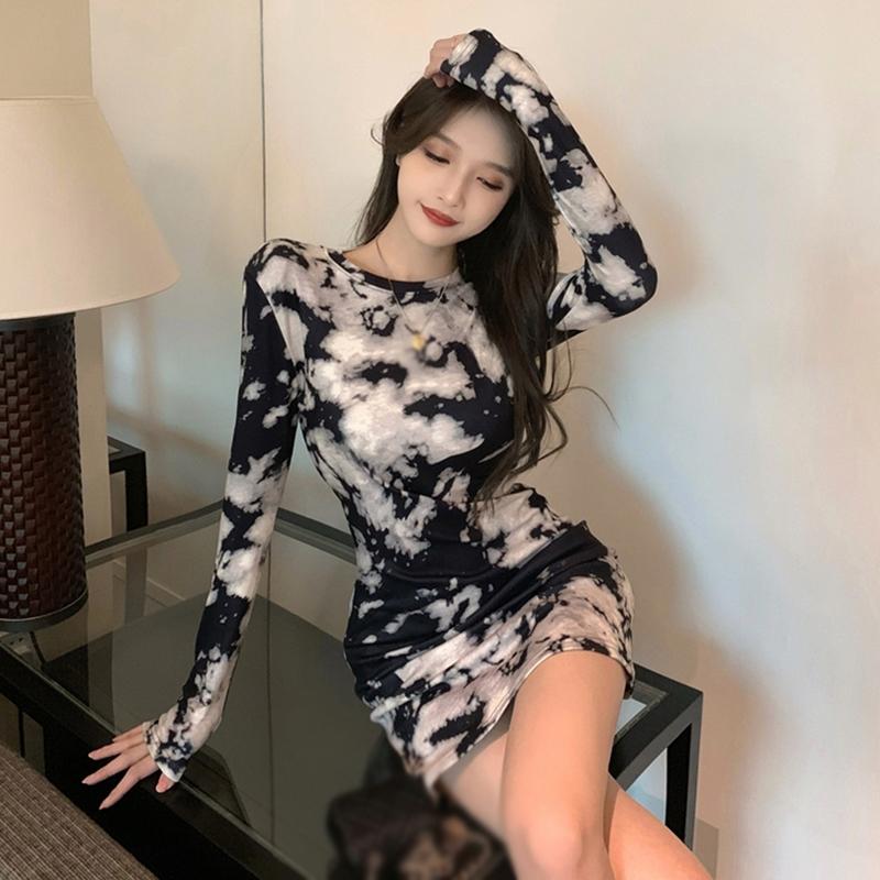 Women's Dress Tie-dyed  Sexy Fashion Long Sleeves Spring Autumn O Neck Dresses 5