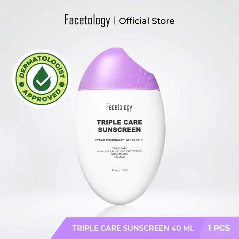 Facetology Triple Care Sunscreen SPF 40 PA+++ 40ml - Perlindungan Wajah - Perawatan, Facial Mencerahkan Vitamin 5