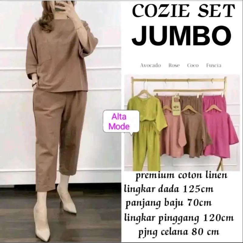 COZIE ONE SET JUMBO SETELAN WANITA TERBARU XXXL BAHAN KATUN LINEN PREMIUM TEBAL DAN NYAMAN 1