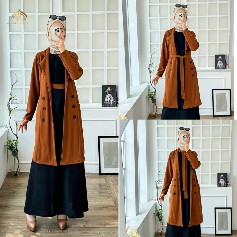 AG - Jisoo Blazer [Tanpa Dalaman] Wanita Long Outer Tali Ikat Pinggang Fashion Muslim Korean Style / 672-8479 1