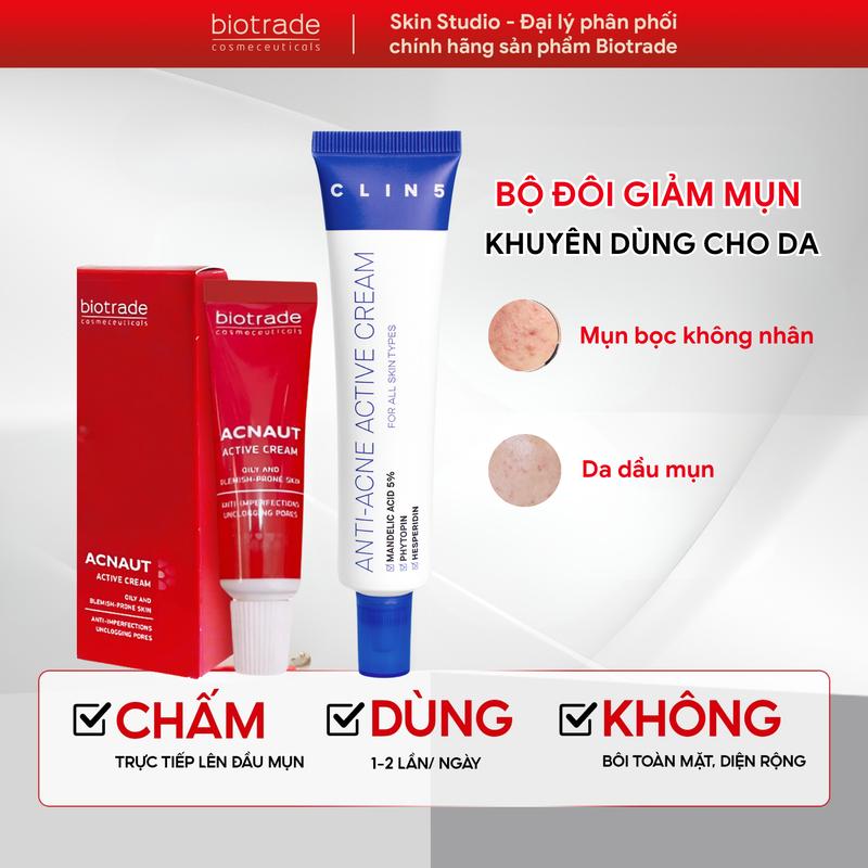 Bộ Đôi Giảm Mụn Ẩn kem chấm mụn Biotrade Cream 5ml + Kem dưỡng Clin5 40ml cho mụn sưng viêm - Làm Đẹp Da Chăm Sóc Da Skincare