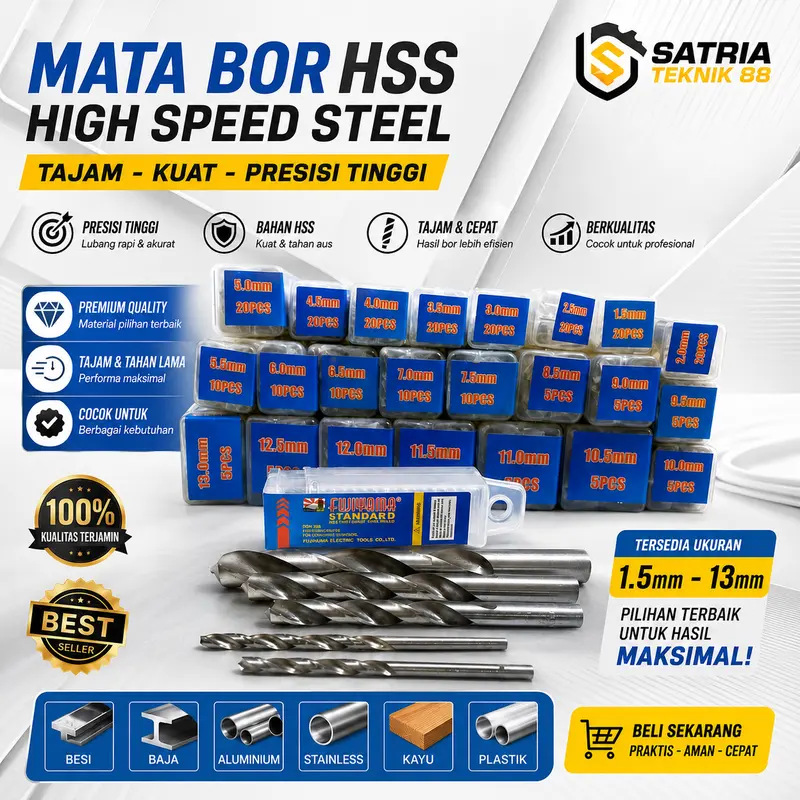 Fujiyama Mata Bor HSS Besi 1-13 Mili mata bor besi baja asli fujiyama Mata Bor Besi HSS Din 338 Drill Bit
