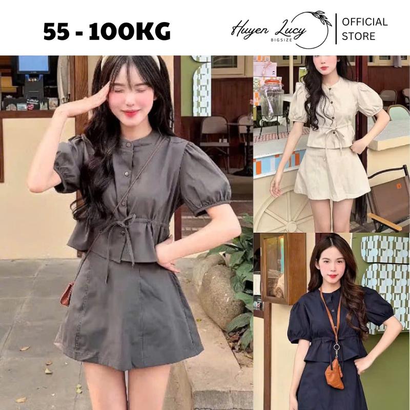 Set Áo Cổ Tròn Tay Ngắn Buộc Eo Kèm Chân Váy Lưng Chun Nữ Bigsize Tiểu Thư Trẻ Trung Xinh Xắn Hotrend Có Size Tới 100kg Huyền Lucy Bigsize