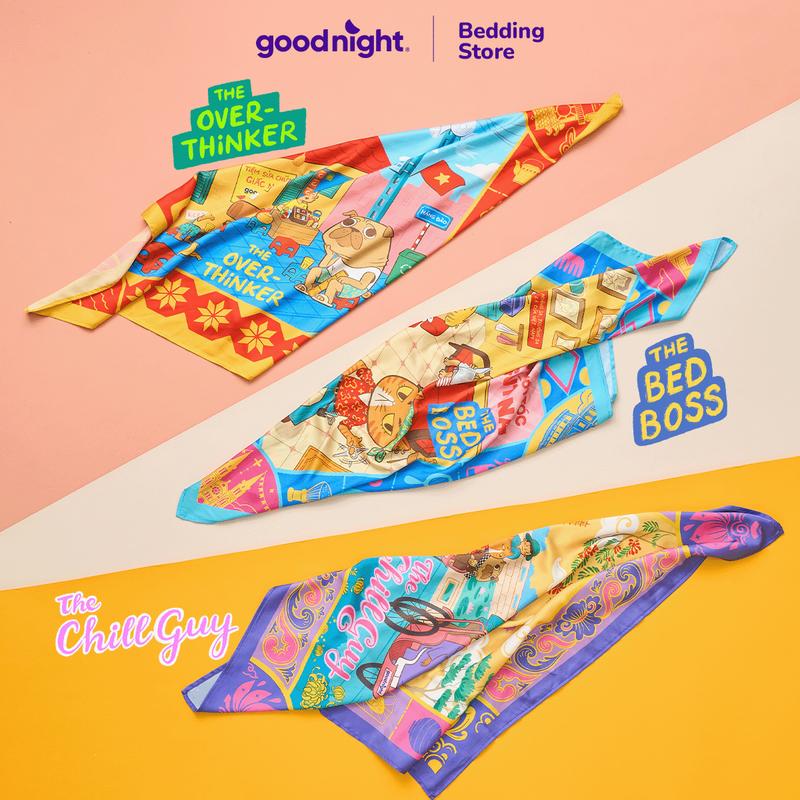 Khăn Bandana Goodnight sleepstyle cá tính, kích thước 70x70cm, chất liệu lụa satin cao cấp
