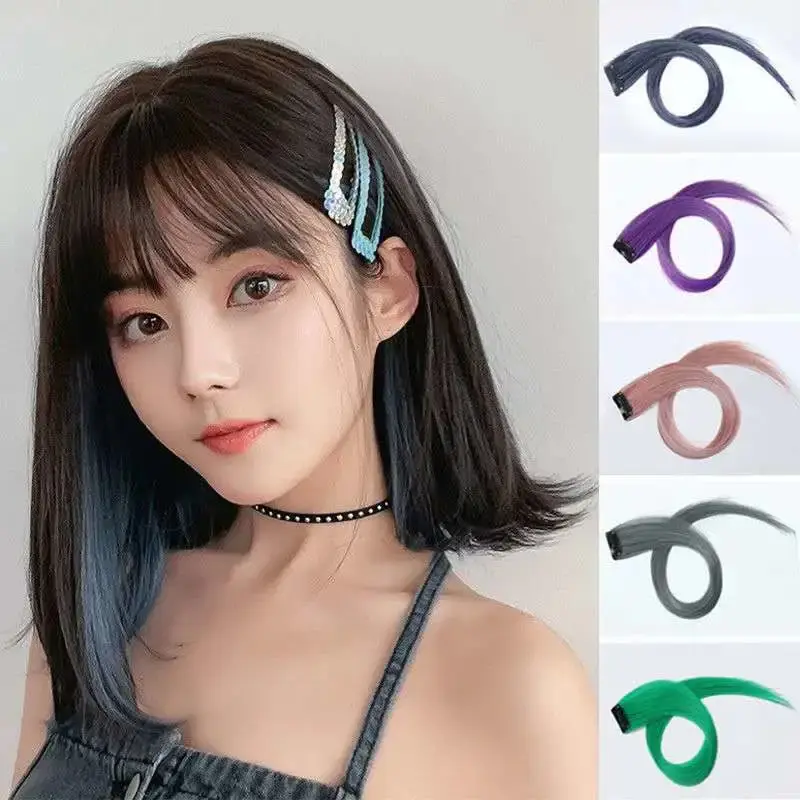 Hair Extensions Cosplay Gradient Hanging Ear Dye Wig Seamless Invisible 55cm Synthetic Color Sheet