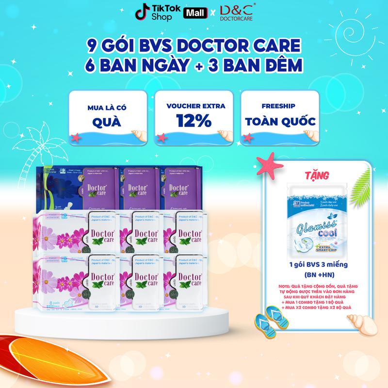 COMBO. 9 gói Băng vệ sinh Doctor care D&C mát lạnh (6 Ban ngày 24cm và 3 ban đêm 33,8cm)