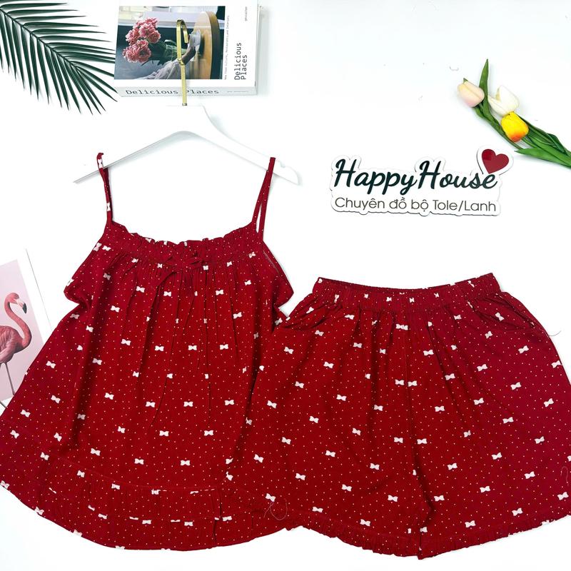 Bộ Đồ Lanh Nữ Tole Đùi Hai Dây Mẫu Bèo Tầng Mặc Nhà Siêu Xinh VNXK F21 42-75kg Cao Cấp - Women, Quần Ngủ Áo Top