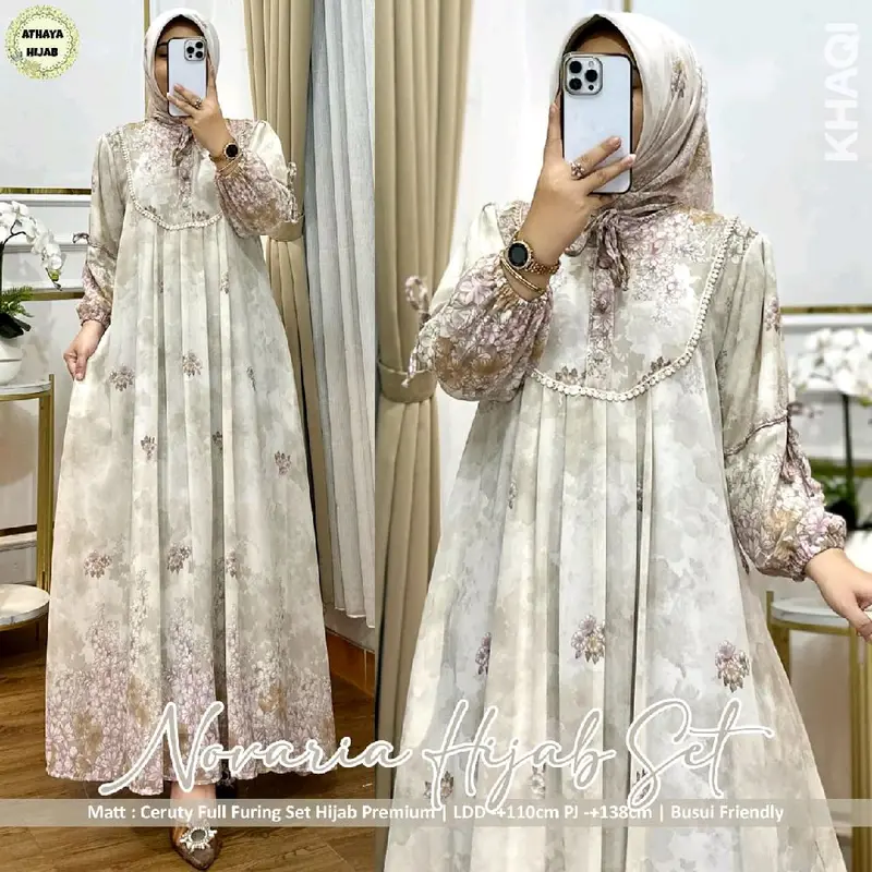 NOVARIA DRESS SET HIJAB BAHAN CERUTY FULL FURING 2
