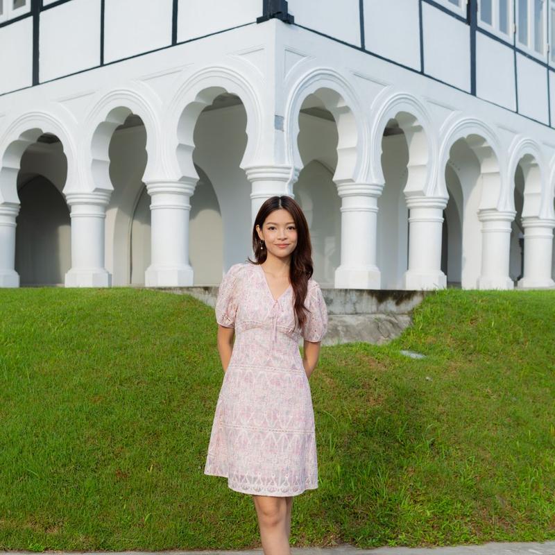 Callista Prints Embroidery Sleeve Dress In Pink 1