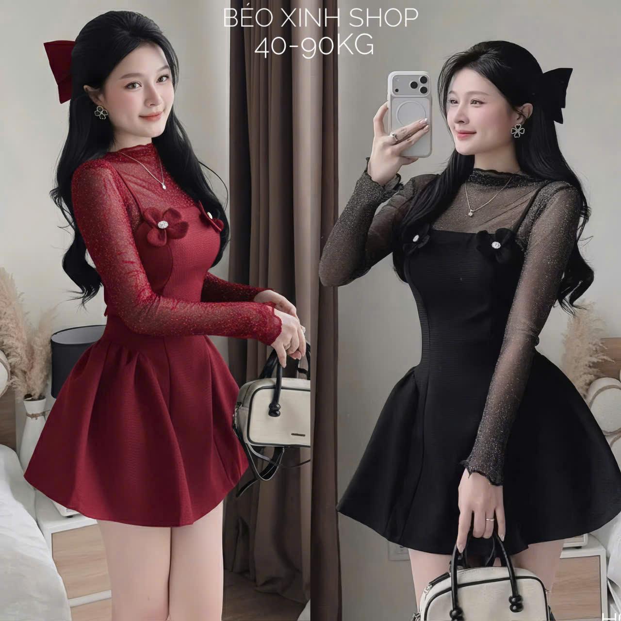 Váy Dự Tiệc Thiết Kế Dáng Ngắn Tiểu Thư Phối Hoa (Vải Bố Cao Cấp Phối Kim Sa) Thanh Lịch Sang Trọng Cho Các Nàng Bigsize 40–90kg Thời Trang Nữ Béo Xinh Shop - A.1714