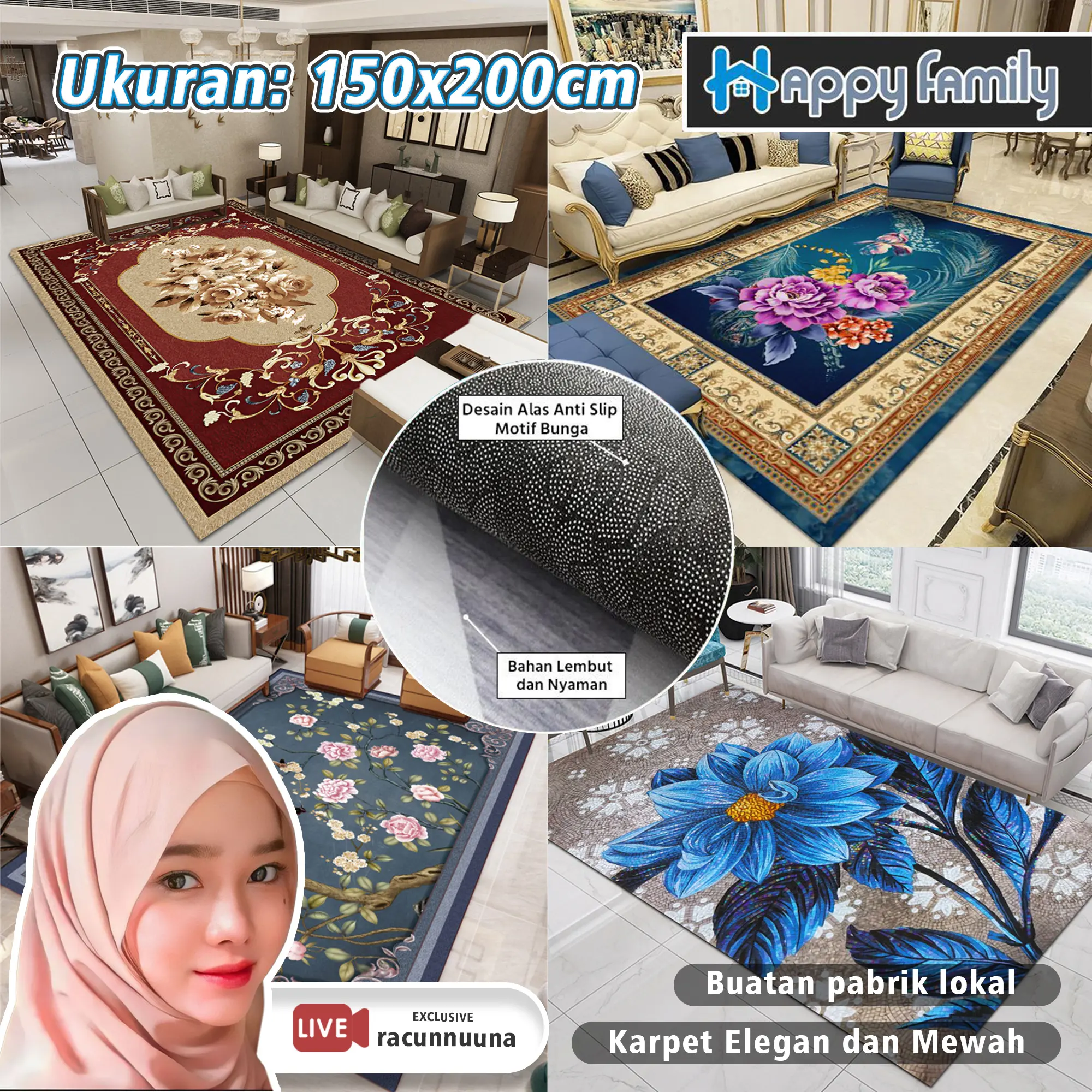 (HF) LOKAL x Racunnuuna Karpet Lantai Eropa Permadani Polyester 150x200cm Anti Slip
