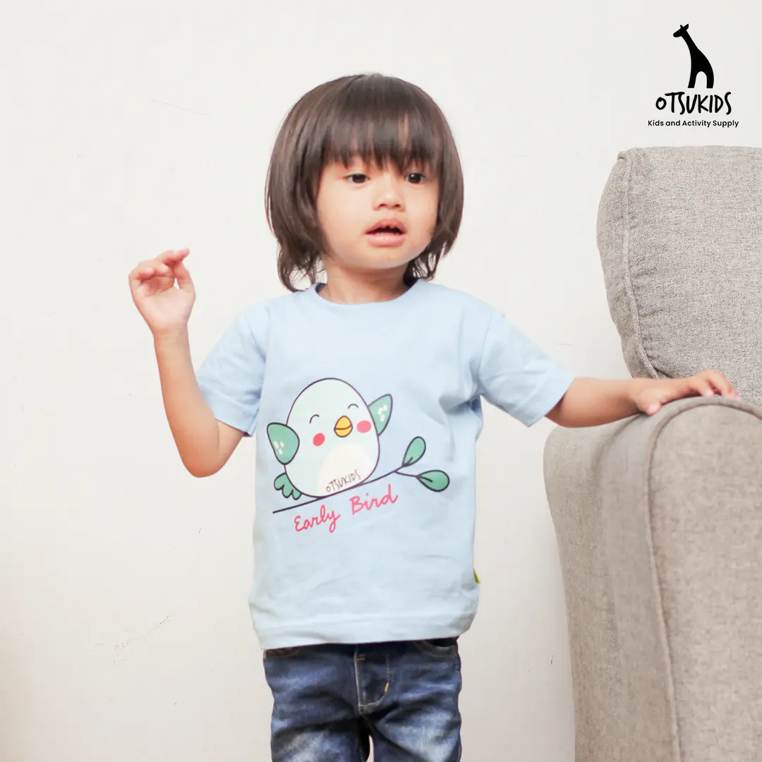 Otsukids Kaos Anak Blue Early Bird - Baju anak distro Ready Stock - Baju Kaos Anak Laki Laki & Perempuan Umur 6 Bulan - 8 Tahun Bahan Cotton Knitto Combed 30s - Kaos Anak Kids & Junior kekinian