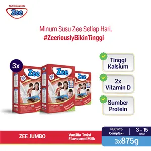 Zee Reguler Jumbo Vanilla Twist Milk 875gr (3 Pack) - Susu Tumbuh Tinggi Lebih Cepat