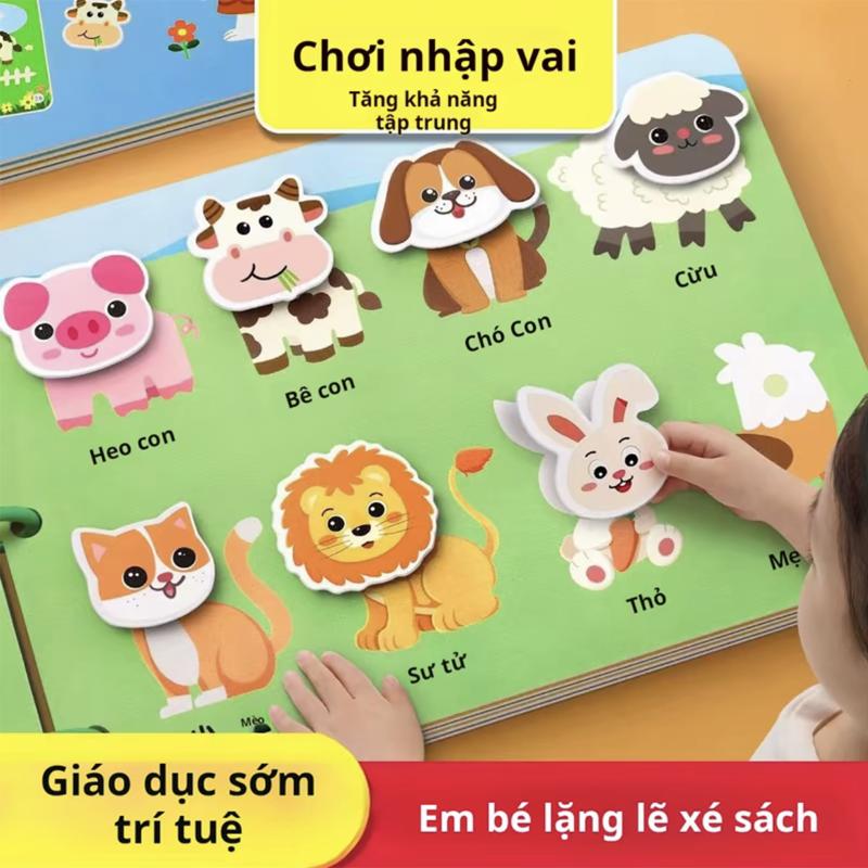 Sách xé, chủ đề động vật, đồ chơi giáo dục Khai Sáng cho trẻ mẫu giáo, với khóa…
