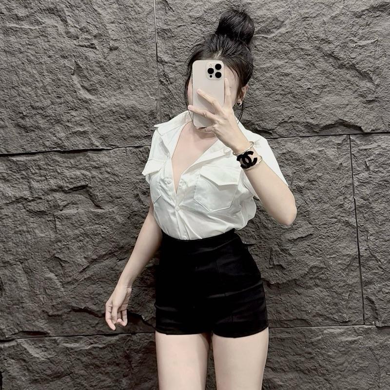  Diễm Bella - Áo sơmi tay ngắn 2 túi hàng chuẩn loại 1 Nữ 