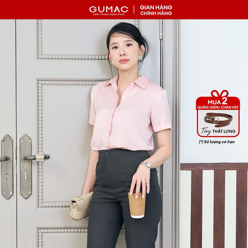   MUA 2 GIẢM THÊM 5%  Áo sơ mi nữ giấu nút màu hồng - trắng vải lụa mềm mịn mát công sở thời trang GUMAC LAF0339 