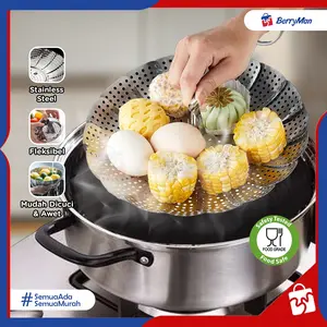 Kukusan Lipat Fleksibel Stainless Steel Food Grade Steamer Alat Pengukus Cocok Untuk Dimsum Telur Sayur Kitchenware