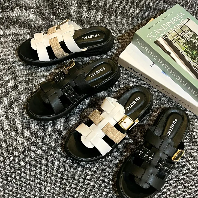 Finetic Sandal Slop Wanita Rajut Sendal Wedges Hak Tinggi 3 Cm Perempuan Shoes 3