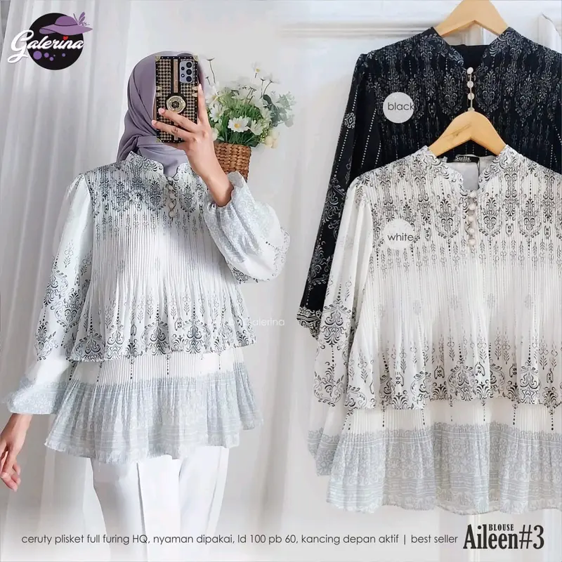 Aileen Blouse baju atasan wanita motif cantik dan anggun Panjang 3
