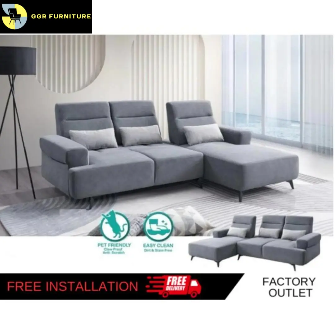 GGR Furniture Pet Friendly 3 Seater L Shape Push Back Sofa