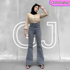 Highwaist Cutbray Jeans Wanita Jumbo Celana Panjang Jeans Big Size Stretch Loose Premium Quality Kekinian