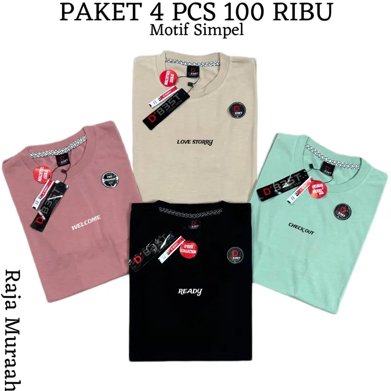 PAKET 4PCS 100RIBU KAOS DISTRO BAHAN SEMI KATUN MOTIF SIMPEL MIX BRAND