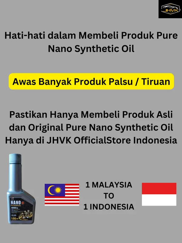 JHVK Pure Nano Synthetic Oil 600ml  ( original ) Paket 6 botol adiktif Oli mesin Diesel Gasoline mobil motor dan mesin2 lain nya Engine treatment additive 8