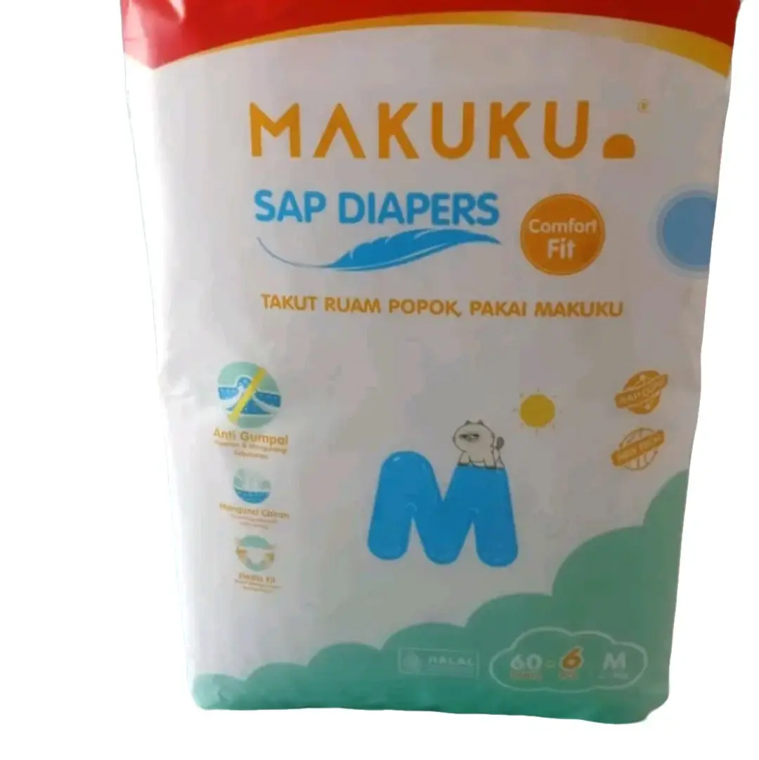 Makuku Super Jumbo M60+6, L54+6, XL 44+6 popok bayi Kering