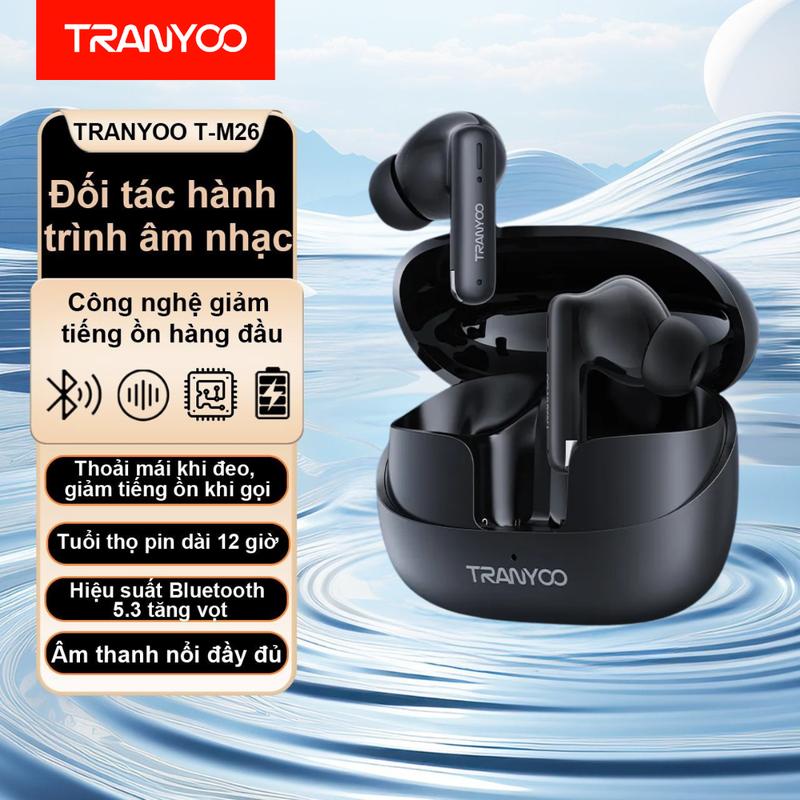  Tai Nghe Bluetooth TRANYOO T-M26 Bluetooth 5.3 Khử Tiếng Ồn Thông Minh Chức Năng Nghe Gọi Chơi Game Thời Lượng Pin Lên Đến 6 Giờ -  Bảo Hành Chính Hãng Nhét Tai Nghe Nhạc Earphone di động trong tai bass  sound 