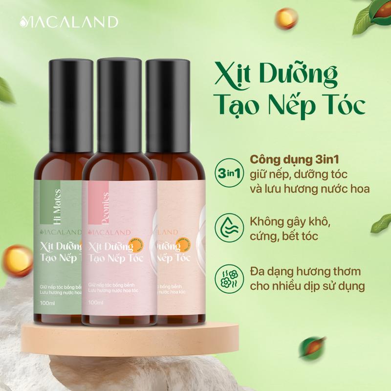XỊT GIỮ NẾP DƯỠNG TÓC 3IN1 100ML MACALAND LƯU HƯƠNG NƯỚC HOA KHÔNG KHÔ CỨNG TÓC HAI MÙI BÁN CHẠY Nữ