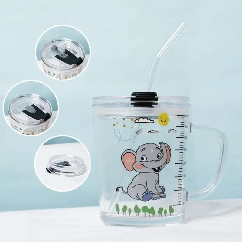 Gelas Kaca / Gelas Minum Kaca Karakter / Gelas Kaca & Gagang Silikon / Minuman 400ml 8