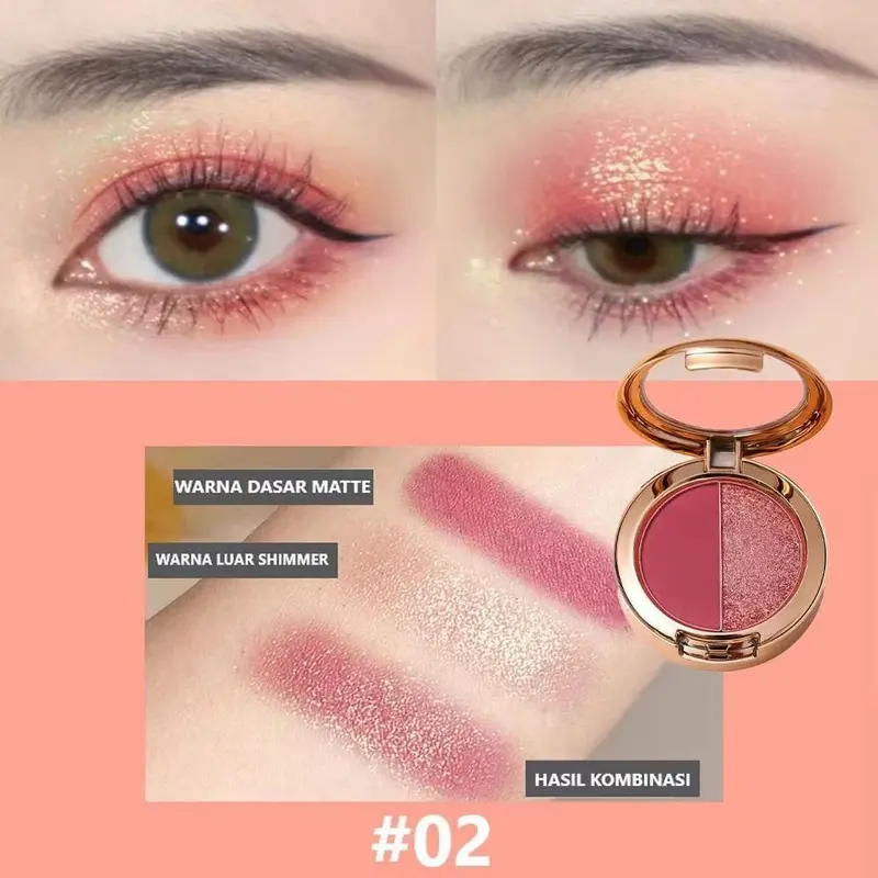 cod&ready Eyeshadow Palette 2 Warna Dengan Glitter Tahan Air dan Tahan Lama eyeshadow gliter Blemish Kosmetik skinfoodid 3