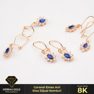 [Kerbau Gold] Anting Emas Blue Sapphire 8K - Emas Asli 100%
