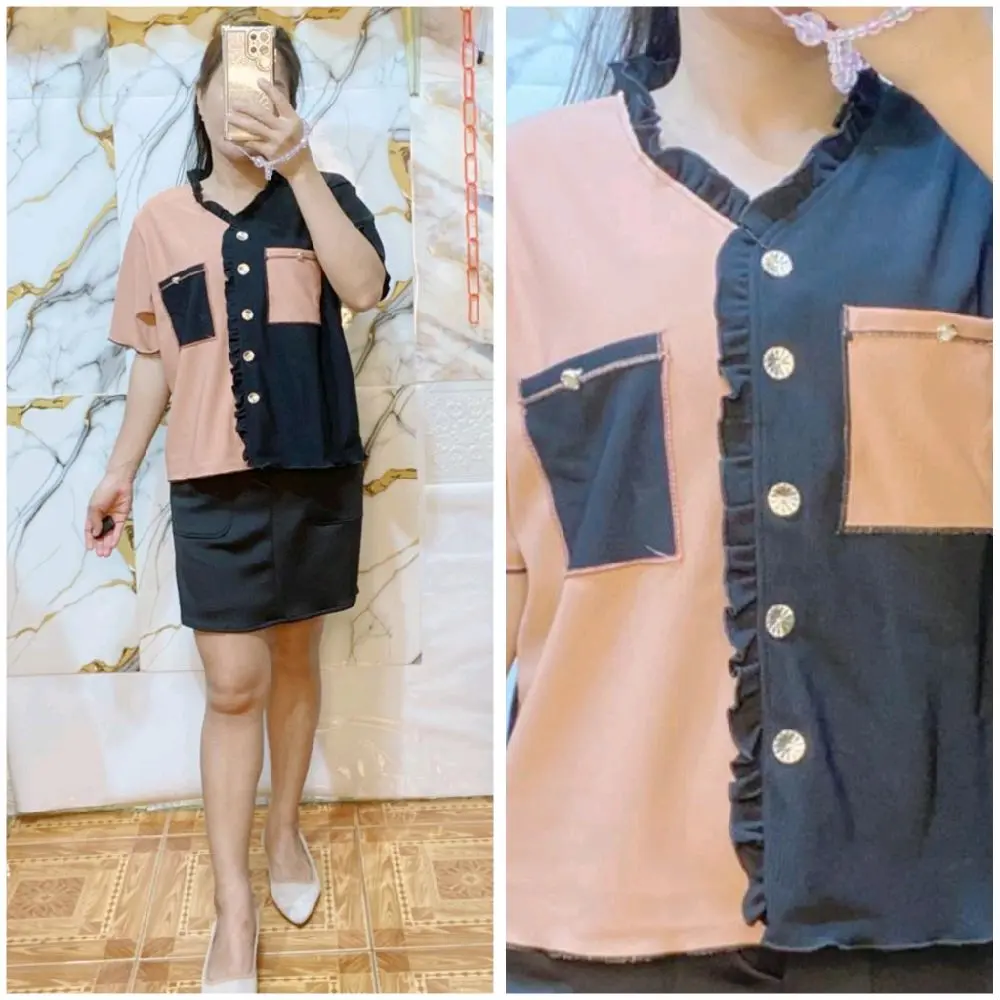 Atasan Wanita 'Jaddmei' Remple Kantong Kancing Aktif Knitwear Premium Tebal Model Plus Size dengan Kerah Rempel dan Desain Shirred - Tangan Panjang Oversize