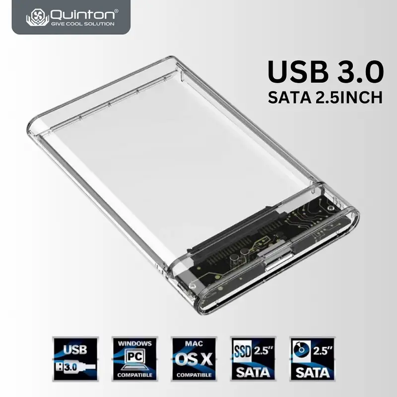 Quinton HDD SSD Case External USB 3.0 2.5Inch clear transparan SATA support up to 2TB untuk laptop pc computer Disk Kabel cover  hard hdd  enclosure laptop Komputer 0