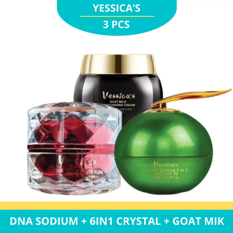 Yessica's Night Cream With Niacinamide DNA Salmon + 6IN1 Crystal Glowing Cream With SPF 30 + Goat Milk Moisturizer 1
